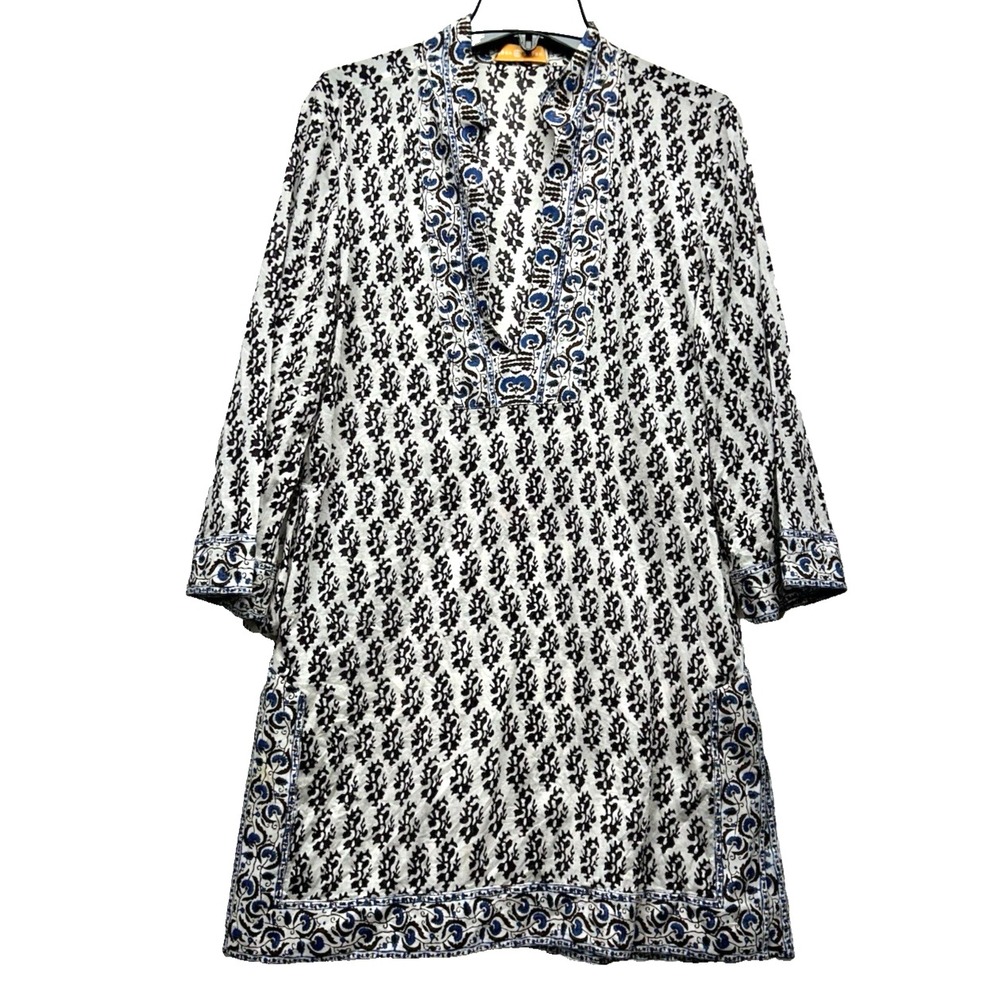 Tory Burch Women's XS White Cotton Floral Tunic Blouse (C3)